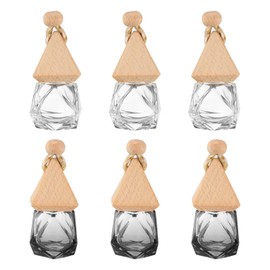 uxcell 6pcs Hanging Car Air Freshener Perfume Bottle, 8ml Pendant Empty Clear Glass Essential Oil Aromatherapy Diffuser with Wooden Cap for Car Decor (Clear and Clear/Black, Rhombus)