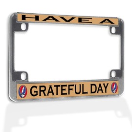 Fastasticdeals Metal Insert Bike License Plate Frame Have A Grateful Day Weatherproof Motorcycle Accessories Chrome 4 Holes Solid Insert