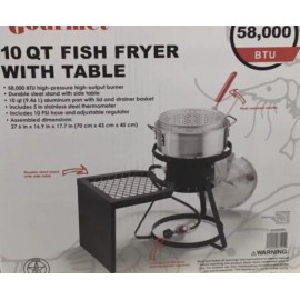 Gourmet Outdoor 10QT 58,000 BTU Propane Fish Fryer  with Stand And Basket Lid