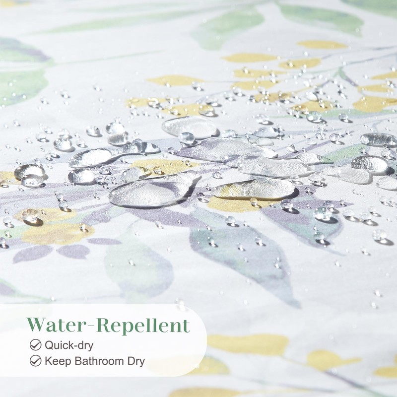 DS BATH Sage Fabric Shower Curtain, Boho Green Yellow Floral