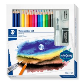 STAEDTLER Design Journey Watercolour Set of Mars Lumograph Pencils, Watercolour Pencils, A Water Brush and Accessories
