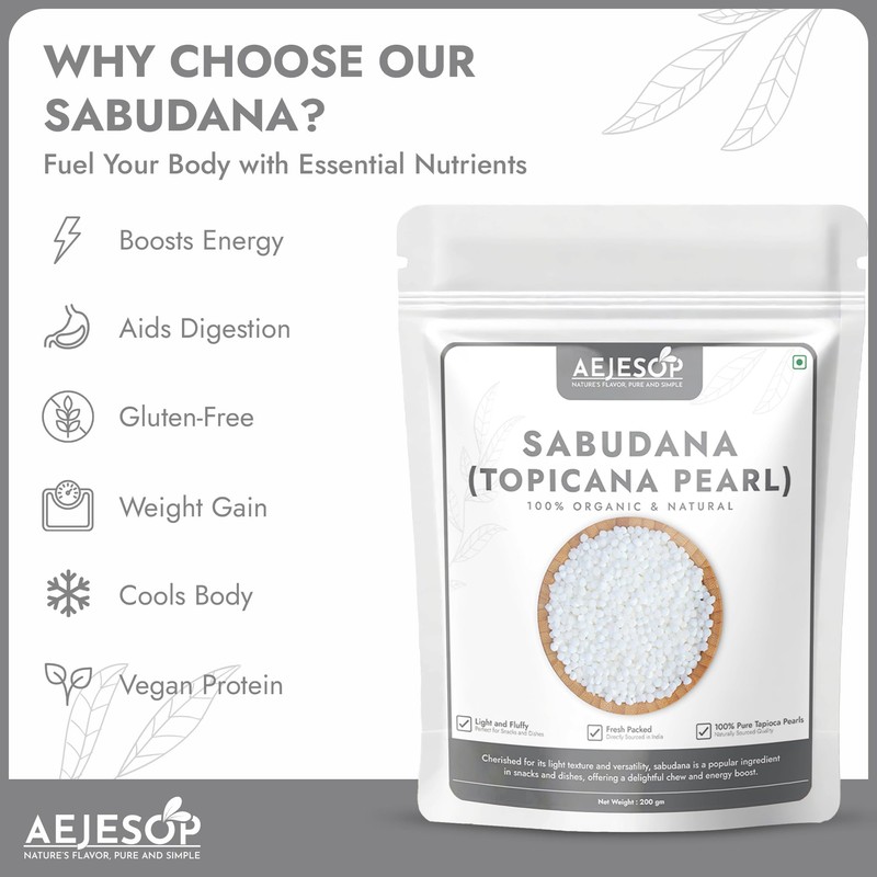 AEJESOP Organic Sabudana, Sago(Topicana Pearl), 7oz(200g)