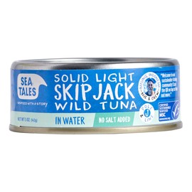 Sea Tales Solid Light Skipjack Canned Tuna in Water - No Salt Added - 100% Pole & Line Wild Sustainably Caught - BPA Free - High Protein Food - Keto Friendly - 5 oz. Cans (Pack of 12)