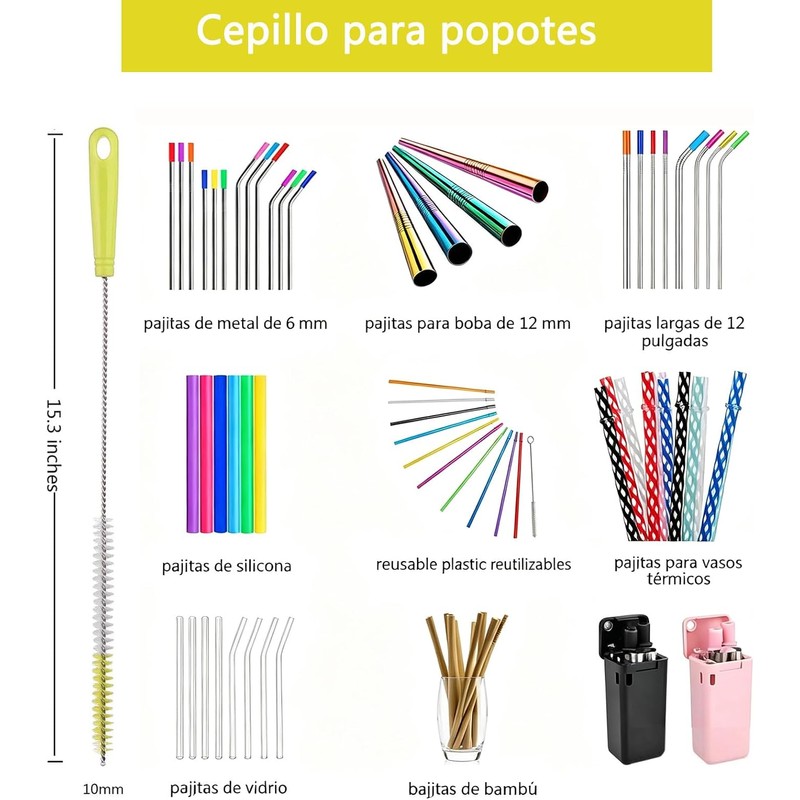 Set de 9 Pcs Cepillos de Limpieza, Mango Largo Desmontable