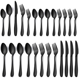 LIANYU 20-Piece Black Flatware Set for 4, Stainless Steel Silverware Cutlery Set, Tableware Eating Utensils Include Forks Knives Spoons, Mirror Finish, Dishwasher Safe