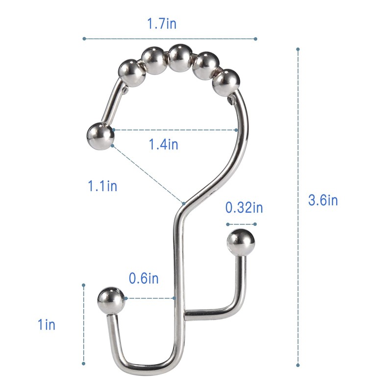SUTINE Shower Curtain Hooks, 12 Pcs Double Shower Curtain Hooks