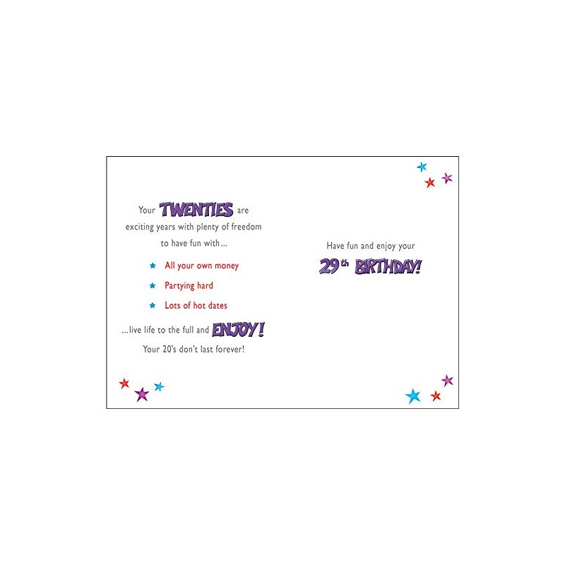 Piccadilly Greetings Modern Milestone Age Birthday Card Age 29-7 x