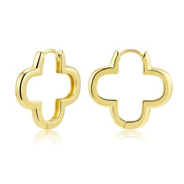 ALEXCRAFT Gold Hoop Earrings for Women, 14K Goldplated Four Leaf Clover Flowers Hoop Earring 925 Sterling Silver Elegant Trendy Flowers Shape Earring Gold Small Huggie Hoops Earings for Women Lady