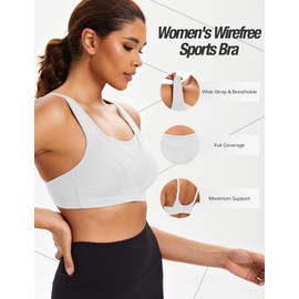 ZeroBound Women's Sports Bra High Impact Large Bust Full Coverage Workout Bras Adjustable Wirefree NO Padded White