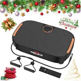 Relife Sports Vibration Plate with 120 Levels Vibration Platform with Resistance Bands Whole Body Vibrating Platform Training Equipment for Home Gym - Color: Black