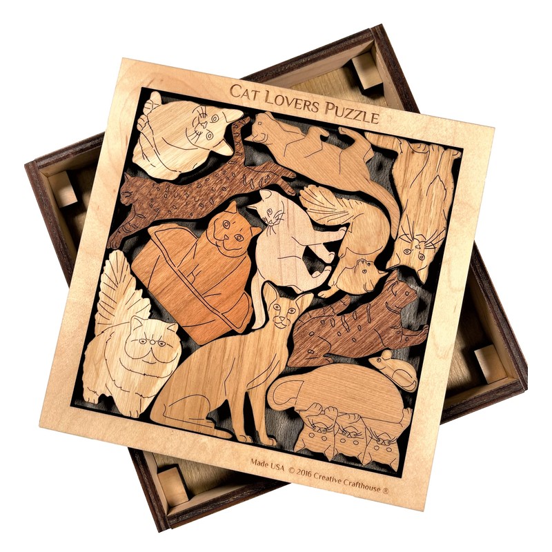 Cat Lovers Puzzle – Wood Brain Teaser in Frame with
