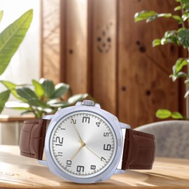 COMTEX Men's Watch Classic Business Brown Belt White Dial with Digital Quartz Watch