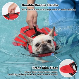 Petglad Wings Dog Life Jacket Adjustable Dog Life Vest with Chin Float Reflective Stripes and Rescue Handles, High Buoyancy Puppy Swim Float Vest for Small Medium Large Dogs (Red, M)