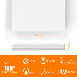 EASY EAGLE LED Ceiling Light 48 W, 4800 LM, 3000 K LED Ceiling Light, IP44 Bathroom Lamp, Panel Flat Lamp for Living Room, Bedroom, Kitchen Lamp, Dining Room, Office, 30 cm