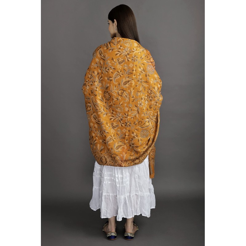 Exotic India Reversible Jamawar Shawl from Amritsar with Woven Flowers