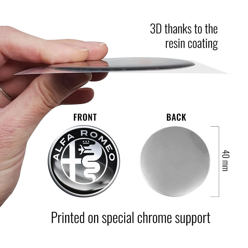 4R Quattroerre.it 3D Sticker Alfa Romeo Logo, Black and White,