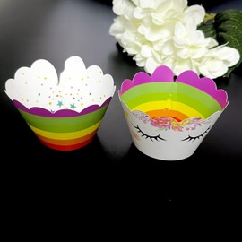 JZK 24 x Unicorn Cupcake Cases and Toppers Unicorn Horn and Ears Cupcake Toppers Rainbow Muffin Wrappers Cupcake Liners Decoration for Kids Baby Birthday Party