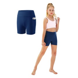 MIVEI - Pantalones cortos de licra para voleibol de 4 pulgadas, 5 pulgadas, para niños, motociclista, danza, yoga, atletismo, entrenamiento, gimnasia, pantalones cortos de compresión, 5-azul marino
