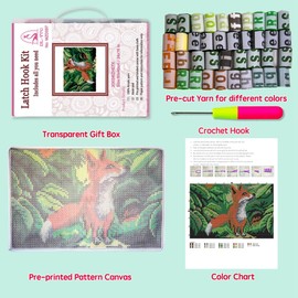 DL-YTG Latch Hook Kits Rug Fox Crochet Yarn Cushion Colour Pre-Printed Canvas Cover Rug Needlework DIY Hook and Latch Kit Christmas Home Decoration 60X40cm/24x16 inch