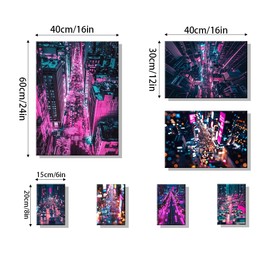 HSHWKSH City Landscape Picture Skyline Canvas Wall Art, Colorful City Painting for Office Living Room Modern Home Decor (Colorful Painting, 24X16inch, Framed)