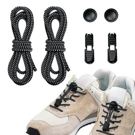 Como Life Easy to Put on and Take Off Shoelaces, Black, Elastic Shoelaces, No Tie Shoelaces, Button Stopper, Adjustable Length, Slide Type, Easy Adjustment, Easy to Put on and Take Off, Rubber Shoes,