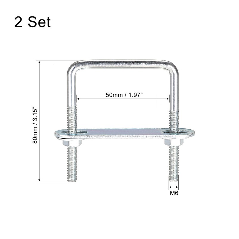 sourcing map Pack of 2 square U-bolts, 2 inch (50