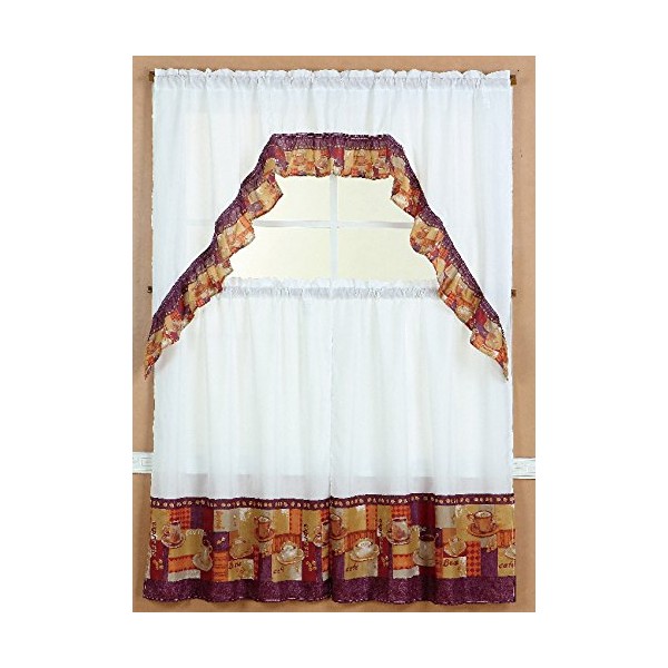 Jasmine Linen 3-Piece Printed Kitchen Curtain Window Treatment Set Curtain