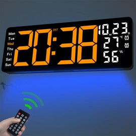 JoFomp 17.3" Large Digital Wall Clock, LED Digital Clock Large Display with Remote Control, Alarm Clock with Temp/DST/Dimmer/Humidity/Timer/Ambient Light - 12/24H, Alarm Wall Clock for Bedroom