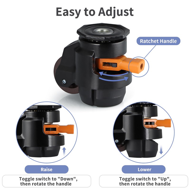 MOLIGOU Leveling Stem Casters, Retractable Leveling Casters with Ratchet Handle,
