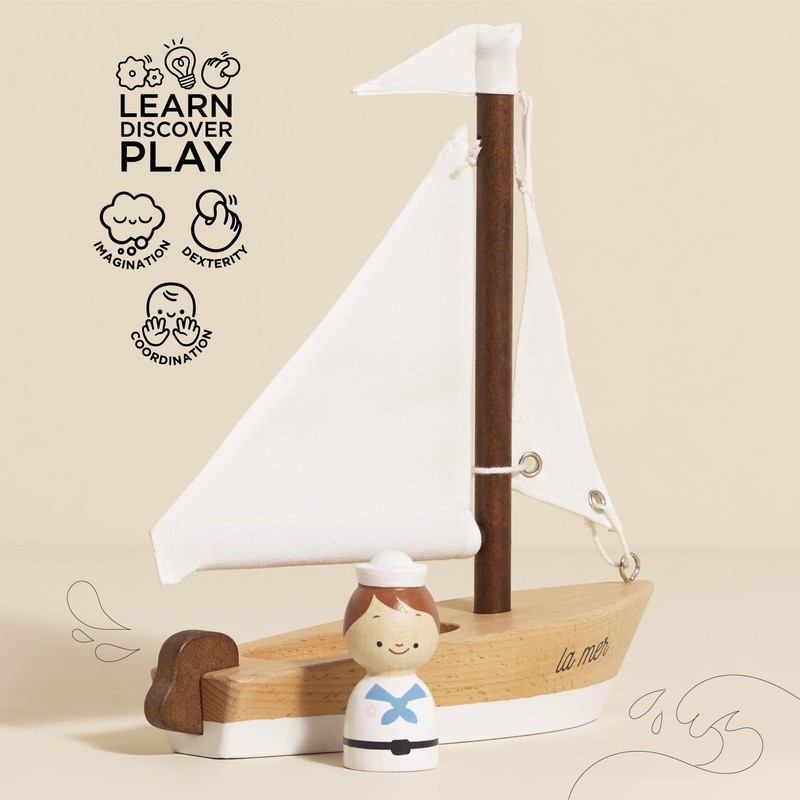 Le Toy Van Wooden Sailing Boat & Captain, Fuel Imagination