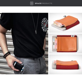 Space Wallet Genuine Leather Slim Wallet in Many Colours – Very Small Wallet – 15 Cards + Banknotes – Card Holder with Note Compartment – Classic, Rose Cognac, Minimalist