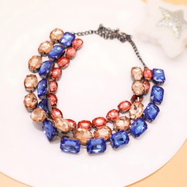 Crystal Rhinestone Heart Gemstone Choker Collar Necklace for Women Sparkly Colored Emerald Neck Chain Statement Necklace For Women, X-Large, Glass, Created Pearl