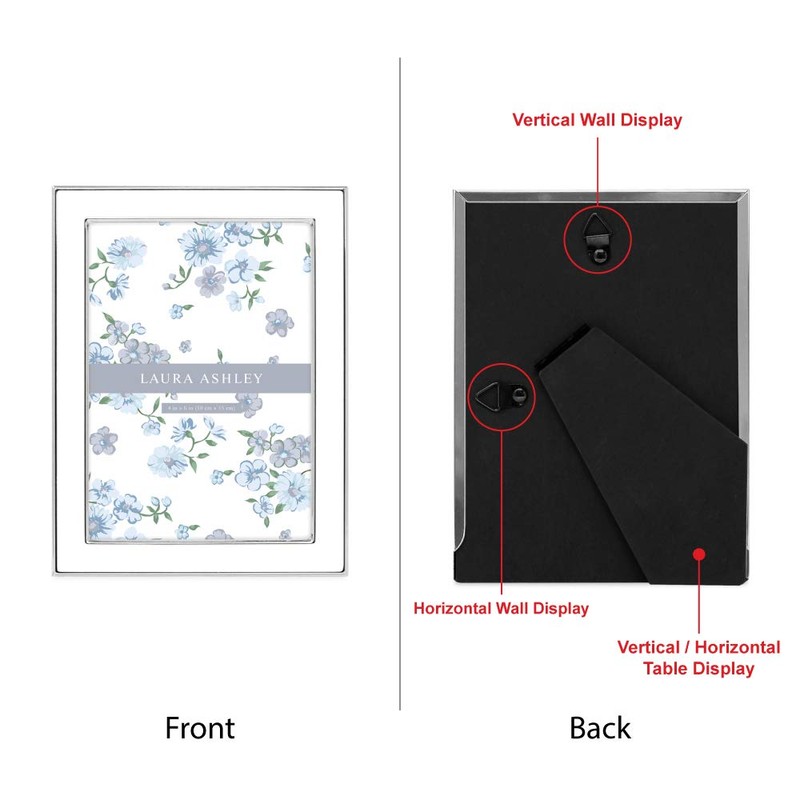 Laura Ashley 4x6 White Enamel Picture Frame, Silver Metal Edge