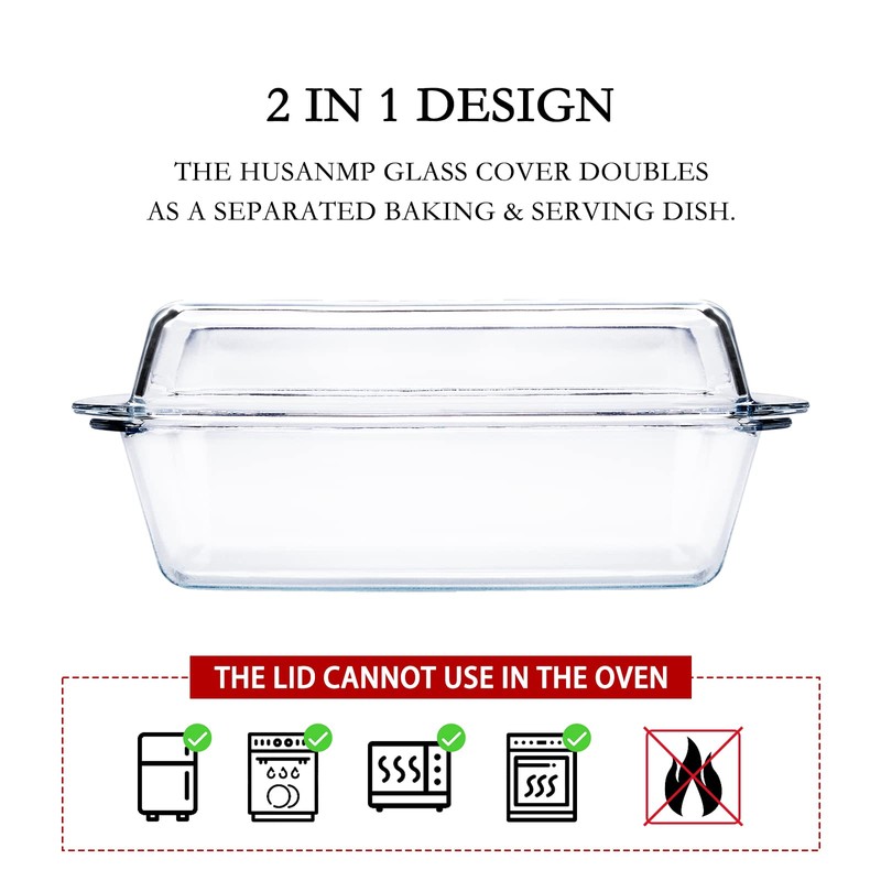 Rectangular Tempered Glass Casserole Dish with Glass Cover - Oven,