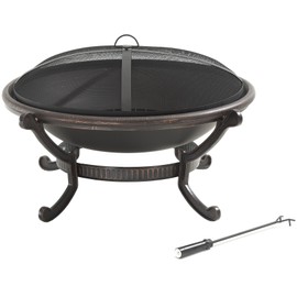 Crosley Furniture Ashland Outdoor Fire Pit with Oversized Bowl and Steel Mesh Lid - Antique Black