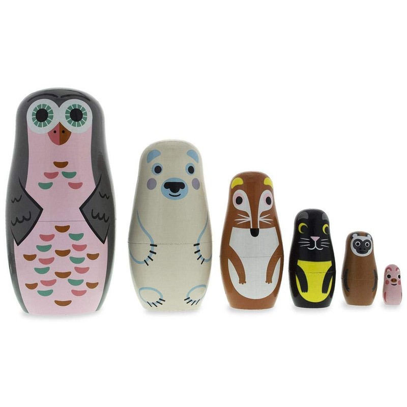 BestPysanky Set of 6 Animals Wooden Nesting Dolls