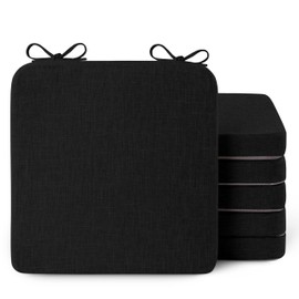 AddGrace Square Chair Cushions for Dining Chairs 6 Pack Non Slip Seat Cushions for Kitchen Chairs Indoor Thick Dining Room Chair Pads with Ties and Removable Cover 16'' x 16'' x 2'' Black