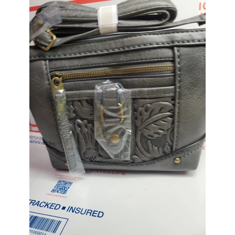 B.O.C. Born Concept Purse Tote Handbag CHARCOAL Filigree Embossed Pockets