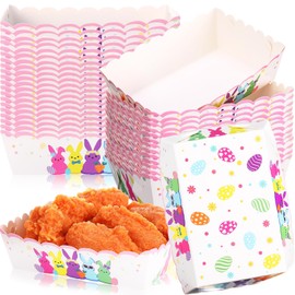 Dunzoom 60 Pack Easter Paper Food Trays Disposable Egg Bunny Paper Plates Boats Easter Party Decoration Supplies Snacks Holder Trays for Spring Chips Nacho Hot Dogs Popcorn Picnic(Candy Bunny)