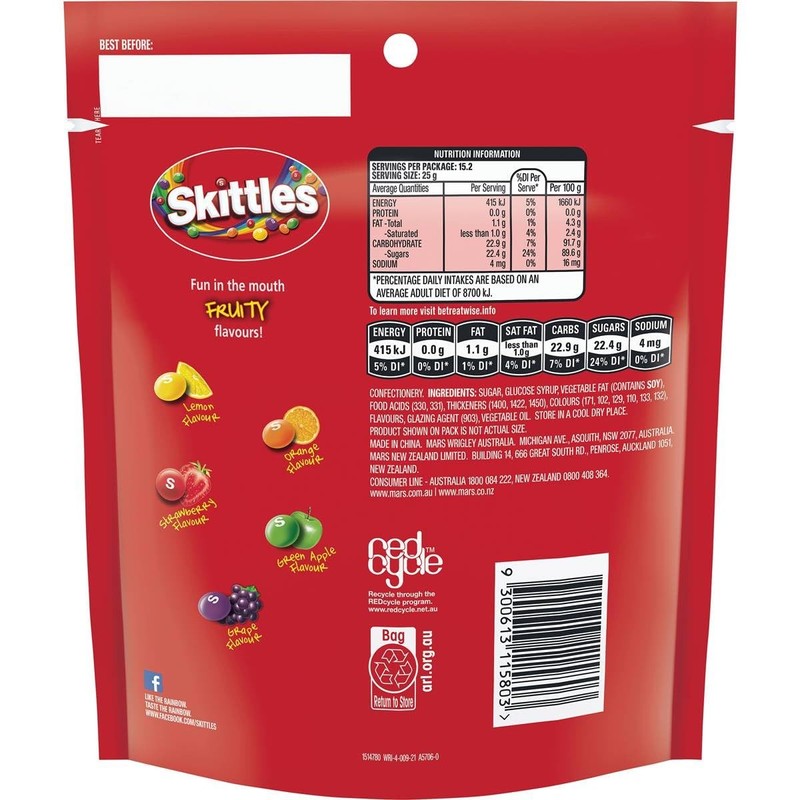 Skittles Fruits Chewy Lollies Bag 380 g