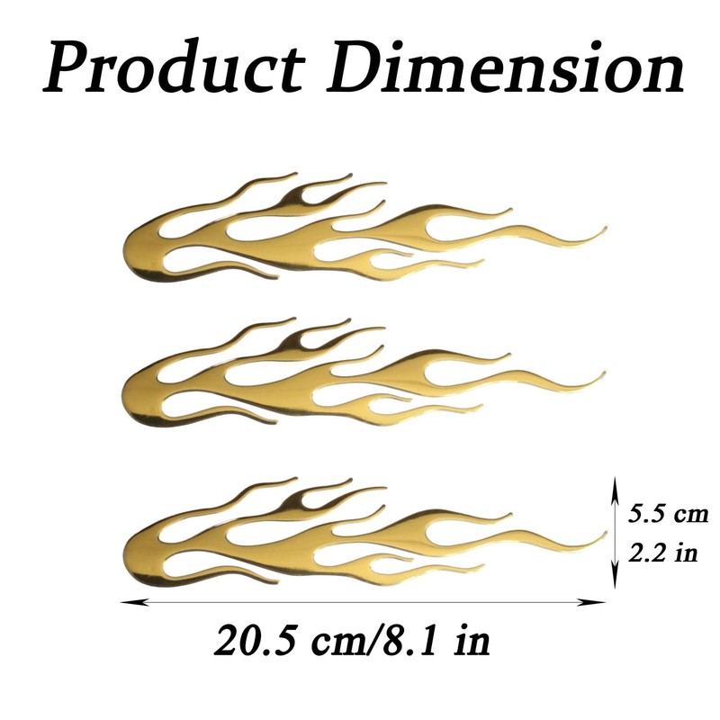 3 Pcs Gold Flame Reflective Sticker Decal for Cars Motorcycle