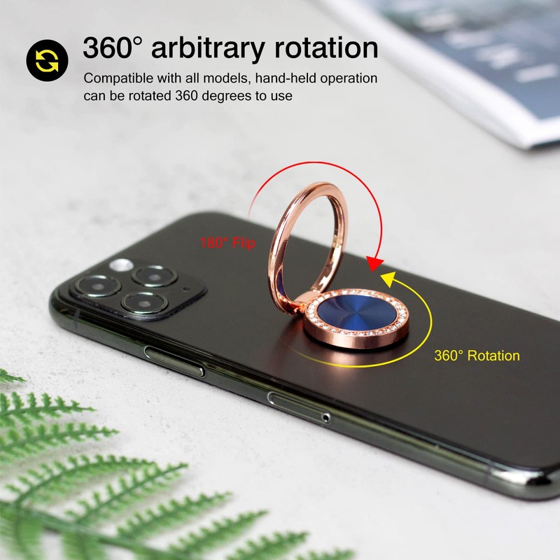 [2 Pack] Concentric Circular Texture Diamond Setting Cell Phone Ring