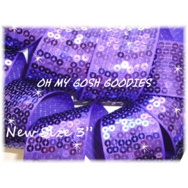 3" SHINY SEQUIN SPARKLE GLITZ BLING METALLIC RIBBON  FOR CHEER BOW PURPLE  5YD