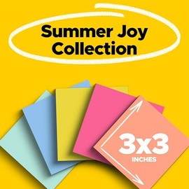 3M Post-it 5PK Notas Adhesivas Super Sticky 3x3 colección Summer Joy, colores varios, 5 blocks con 90 hojas cada block