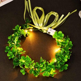 Jovono Light Up Leaf Headband Crown Green LED Wreath Hair Crowns Bride Wedding Fairy Garland Crown Festival Headpiece for Women (Warm, Free Size)