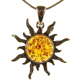 SA Necklaces Baltic amber and sterling silver 925 cognac sun pendant (no chain)