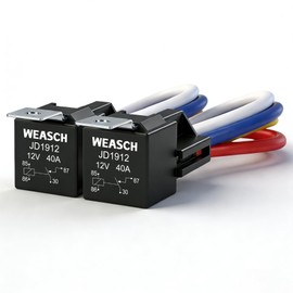 Weasch JD1912 Car Relay Harness, 12V 40A, 4 Pin SPST, Iron Backrest with 12AWG Harness Sockets, Automotive Switches and Starters, for Automotive Truck Van Motorcycle Boat (2)