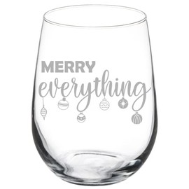 Wine Glass Goblet Merry Everything Christmas Ornaments (17 oz Stemless)