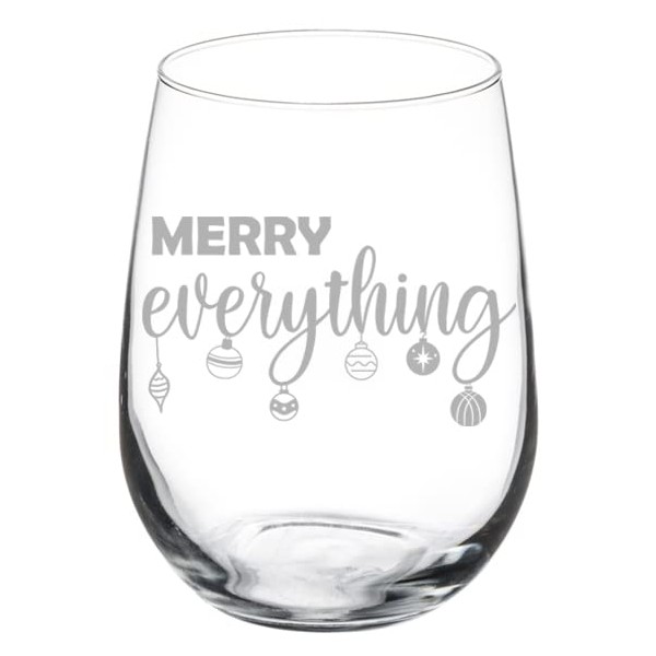Wine Glass Goblet Merry Everything Christmas Ornaments (17 oz Stemless)