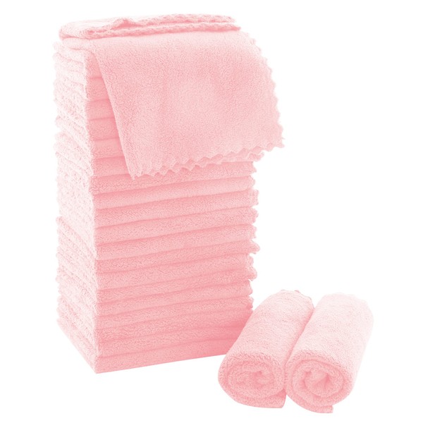 MOONQUEEN Ultra Soft Premium Washcloths Set - 12 x 12 inches - 24 Pack - Quick Drying - Highly Absorbent Coral Velvet Bathroom Wash Clothes - Use as Bath, Spa, Facial, Fingertip Towel (Pink)